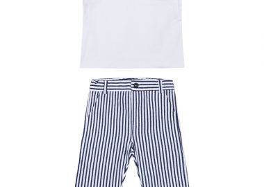 Σετ 2 τεμάχια με μακό μπλούζα με τσέπη και ριγέ παντελόνι για βρεφικό αγόρι γιαεπίσημες εμφανίσεις (6-24 μηνών) | ΡΙΓΕ - Energiers - 